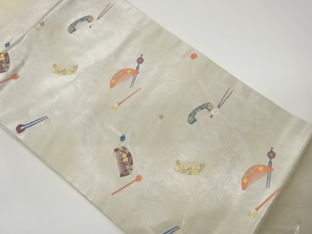 引箔櫛に簪模様織出し名古屋帯